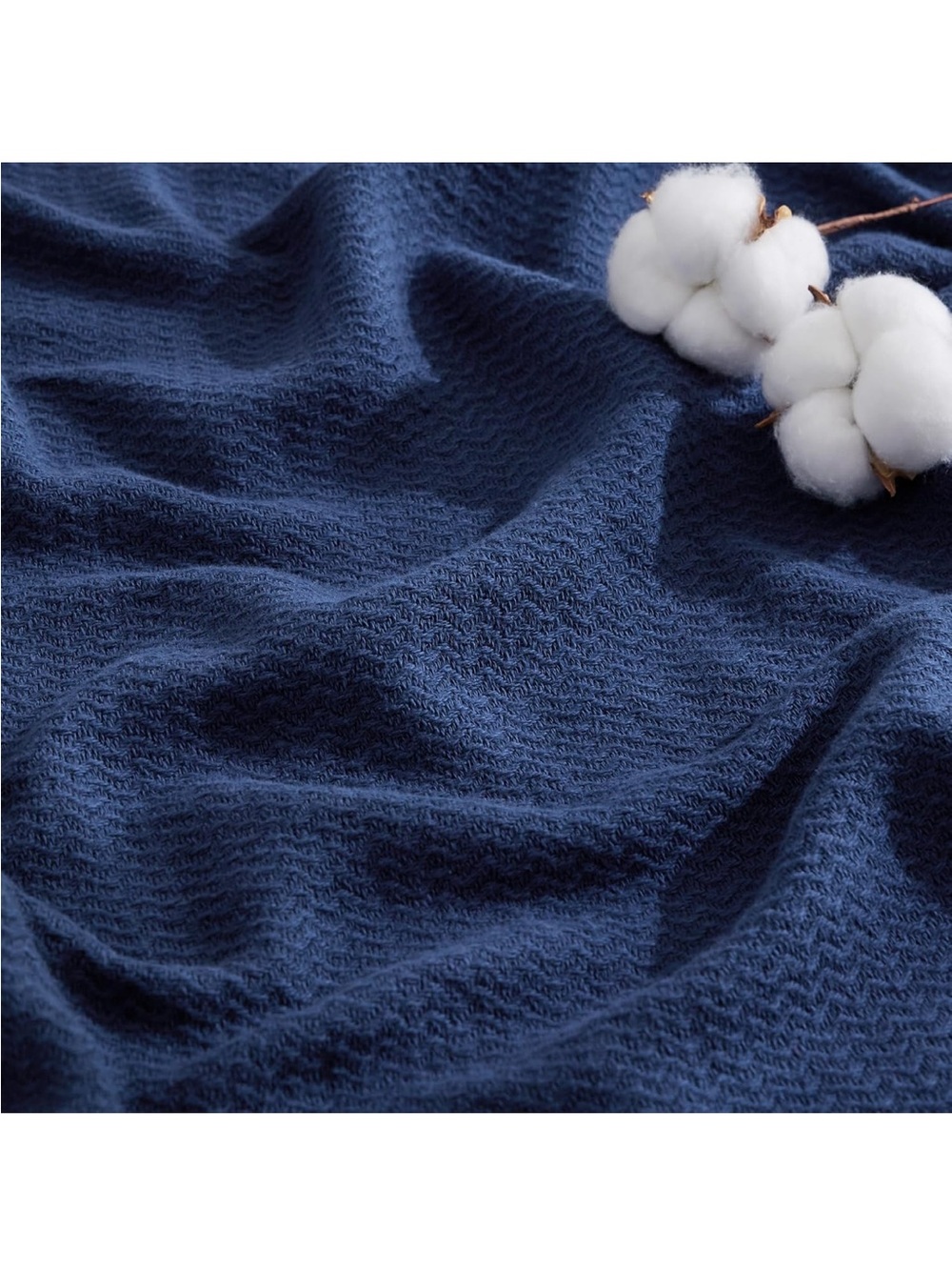 NEW Bedsure 100% Cotton Blanket, Herringbone Weave, King, Navy Blue